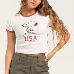 RSQ x Peanuts Snoopy USA Graphic Ringer Baby Tee